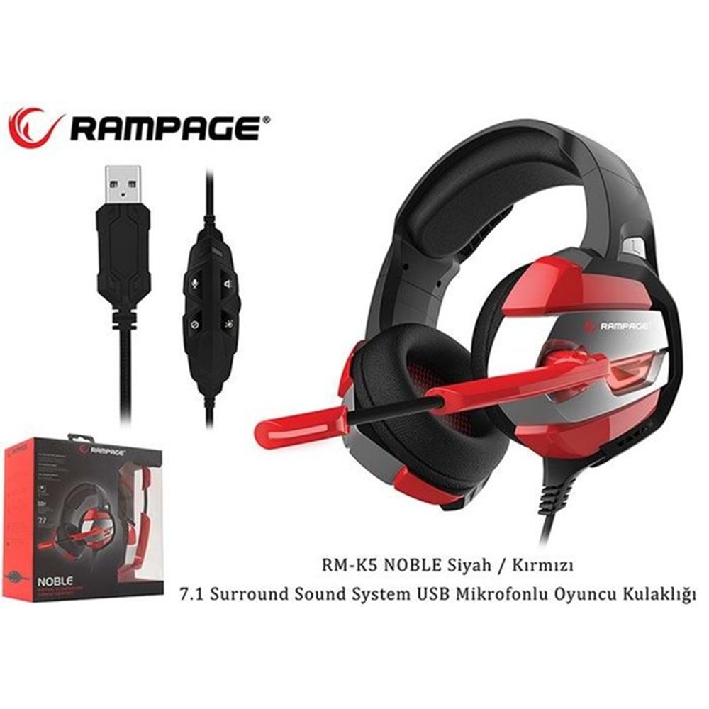 RAMPAGE RM-K5 NOBLE SİYAH/KIRMIZI 7.1 SURROUND SOUND SYSTEM USB