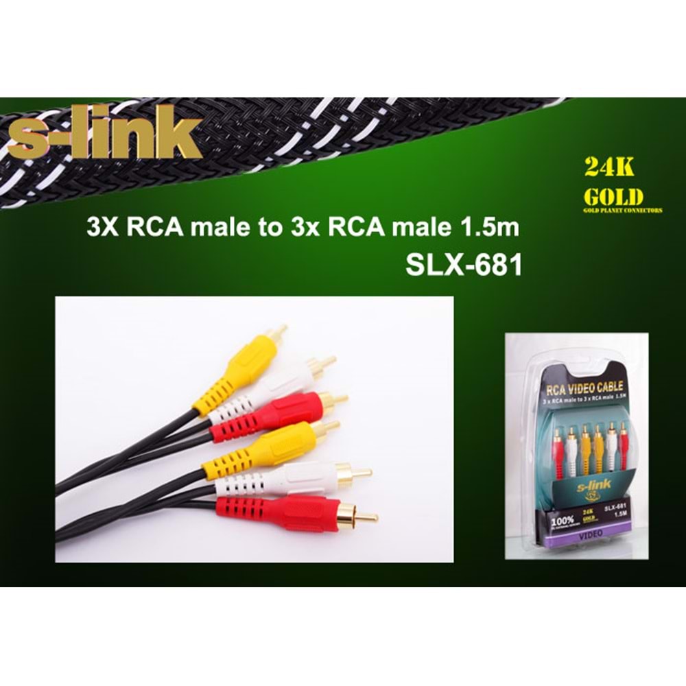 S-link SLX-681 1.5m 3LÜ RCA Video Kablo