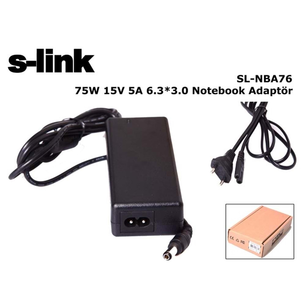 S-link SL-NBA76 75W 15V 5A 6.3*3.0 Toshiba Notebook Standart Adaptör