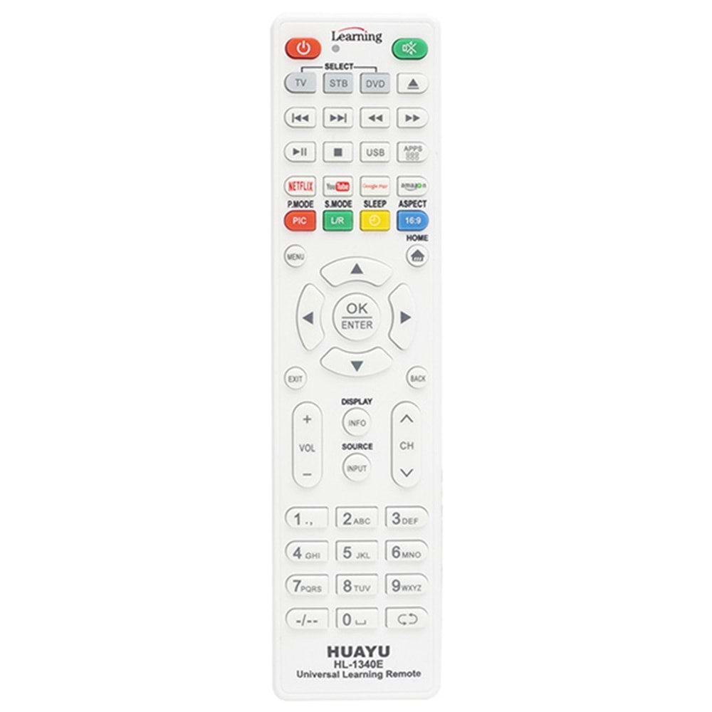 HUAYU HL-1340E NETFLIX-YOUTUBE-AMAZON TUSLU TV/LCD/UYDU/DVD ÖGRENEBILEN AKILLI KUMANDA AMBALAJ'LI
