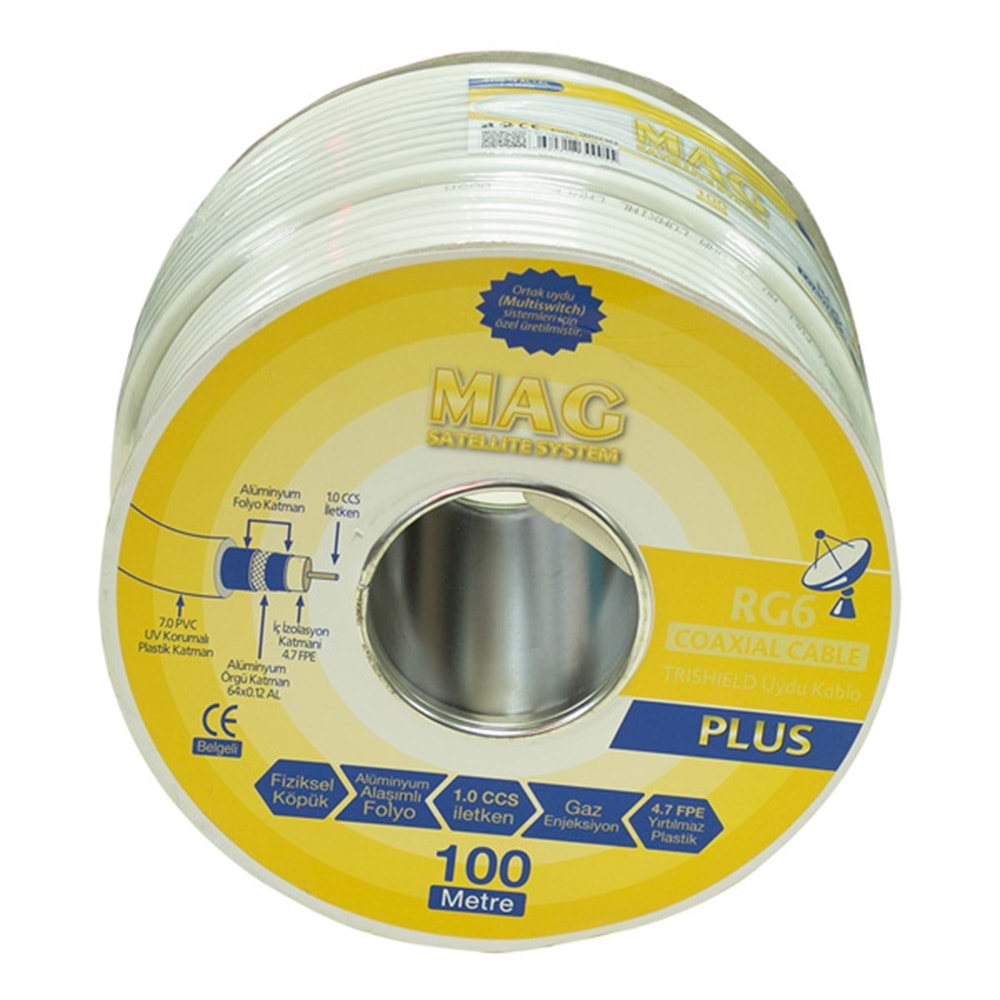 MAG RG6/U4 MAG PLUS TRISHIELD ANTEN KABLOSU 64 TEL (100 METRE)