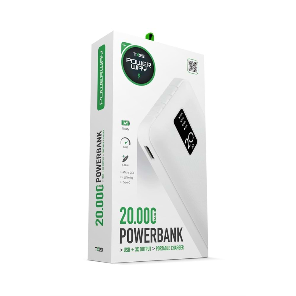 POWERWAY TX23 20000 MAH DİJİTAL GÖSTERGELİ POWERBANK