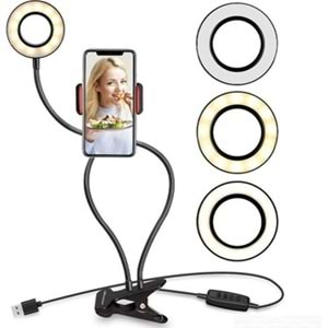 PHONE HOLDER STAND WITH SELFIE LIGHT/POWERMASTER PM-2577 AKROBATİK IŞIKLI YOUTUBERLAR İÇİN TELEFON TUTACAĞI