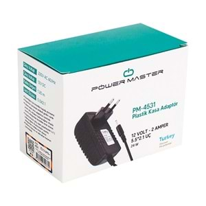 POWERMASTER PM-4531 12 VOLT - 2 AMPER 5.5*2.5 UÇLU PLASTİK KASA PRİZ TİPİ ADAPTÖR