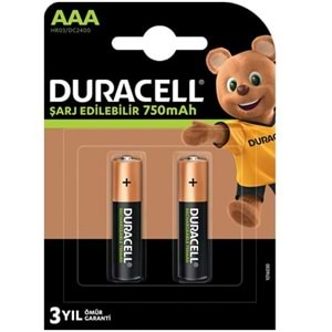 DURACELL HR03/DC2400 İNCE 750 MA ŞARJLI AAA 2'Lİ PİL