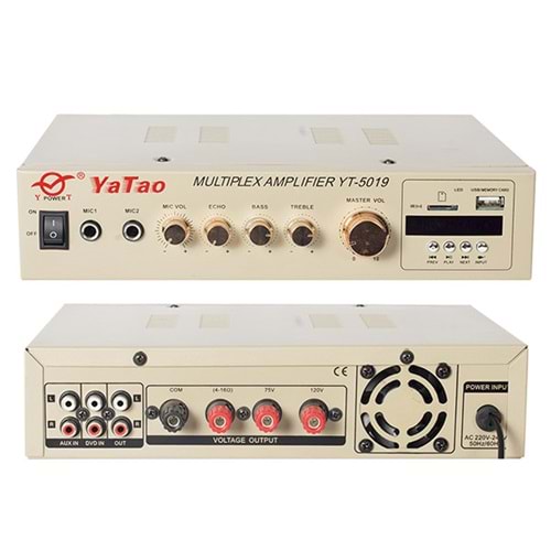 YATAO YT-5016 80W-100V/70/4-16 OHM HAT TRAFOLU USB UK FAN+BLUETOOTH ANFİ