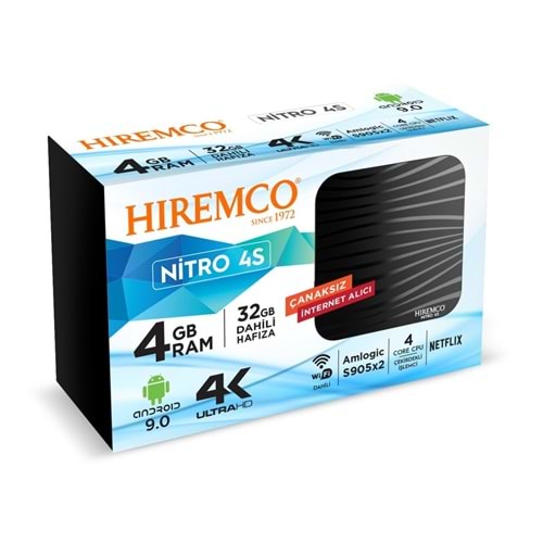HIREMCO NITRO 4S ANDROID BOX 4GB DDR3 RAM 32GB HAFIZA DAHİLİ WİFİ NETFLIX UYDU ALICISI