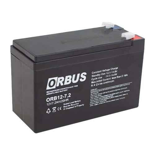 ORBUS ORB12-7.2 12 VOLT - 7.2 AMPER UPS'LER İÇİN AKÜ (150 X 65 X 90 MM)