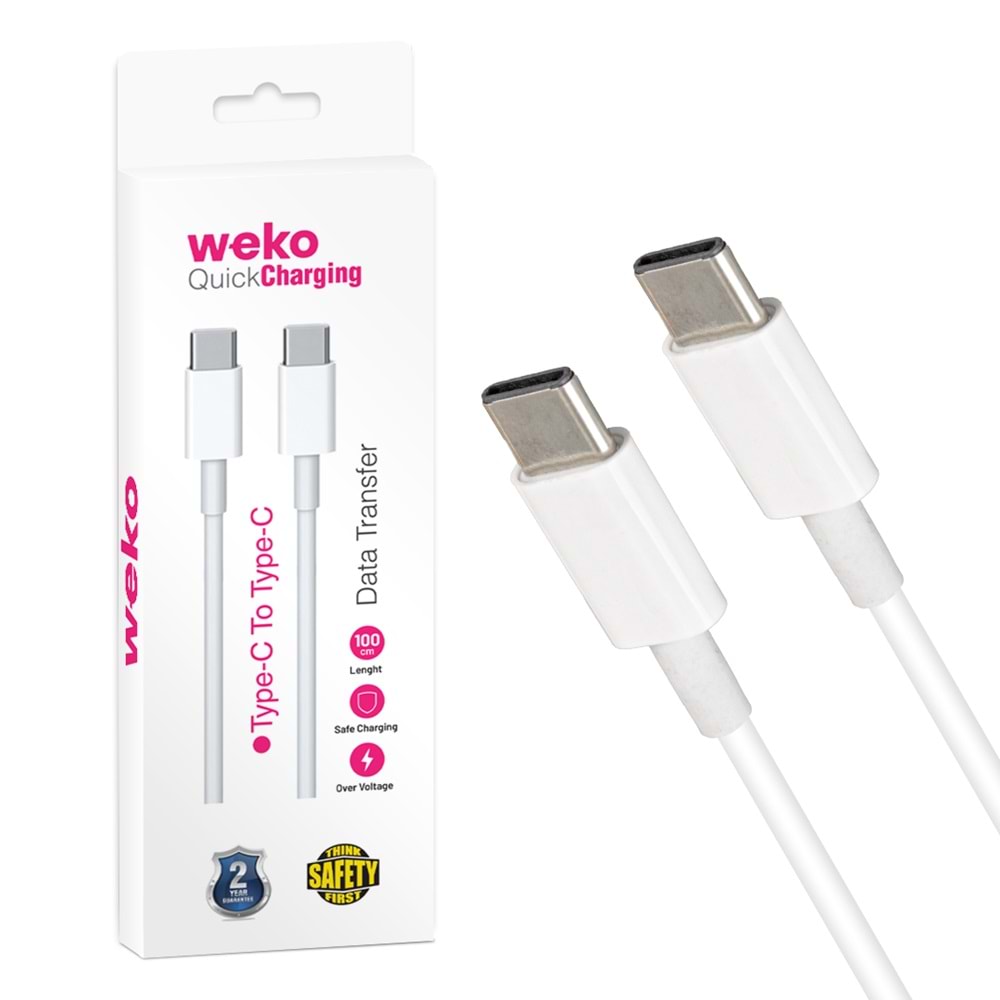 WEKO WK-21444 TYPE-C TO TYPE-C 1 METRE BEYAZ SARJ KABLOSU